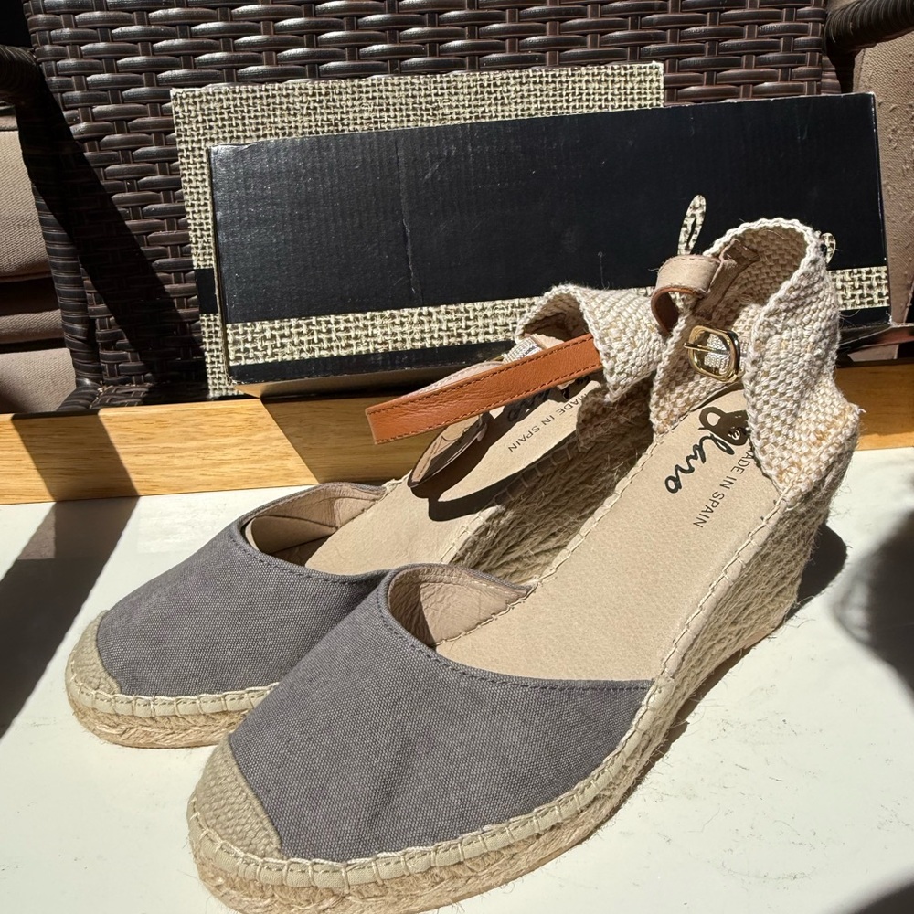 Gray Espadrille Wedge Sandals